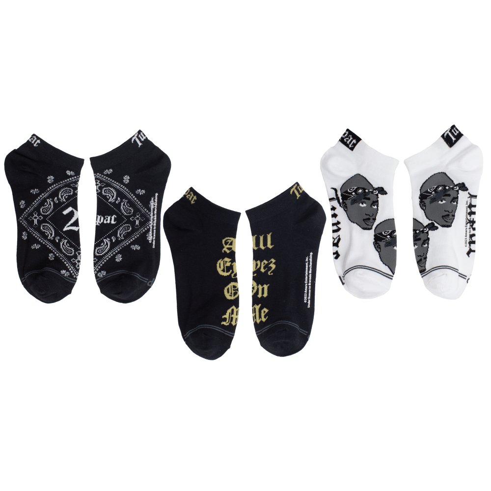 Tupac - Black Bandana 3Pair Liners Socken - Schwarz/Weiß